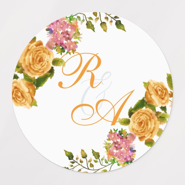 Étiquettes Faire-part de mariage Monogramme de ruban Rose d'o (Design 1)