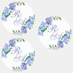 Étiquettes Faire-part de mariage monogramme ruban rose bleue