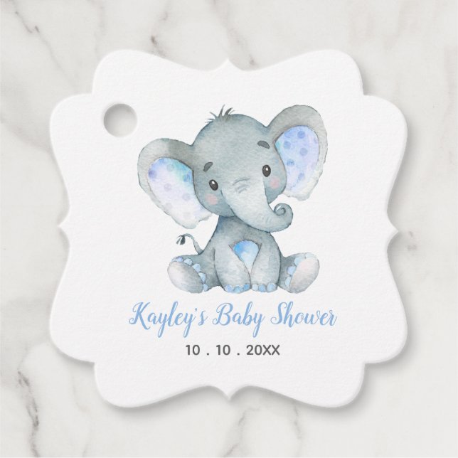 Étiquettes Faveur Eléphant - Baby shower Garçon /  (Devant)
