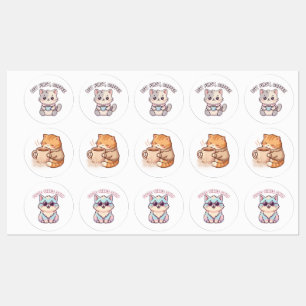 Étiquettes Feuille d'autocollants Chats Mignons et Café