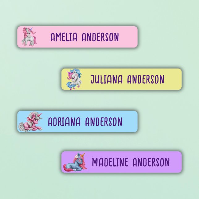 Étiquettes Filles Retour à l'école mignonne couleur Unicorne  (Créateur téléchargé)