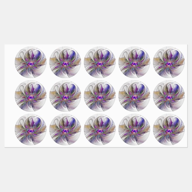 Étiquettes Fleur d'art fractal abstrait énergique et coloré (Feuille)