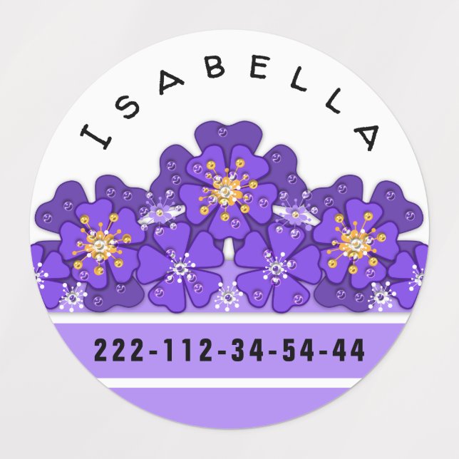 Étiquettes Fleuri violet jaune, motif, fleurs (Design 1)