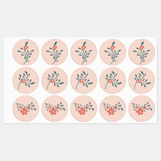 Étiquettes Fleurs de teint rosé botanique sarcelle (Feuille)