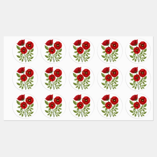 Étiquettes Fleurs d'été joyeuses floraison de pavot (Feuille)