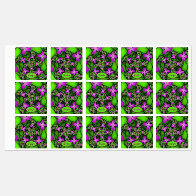 Étiquettes Fleurs fractales Abstraites roses modernes Nom (Feuille)