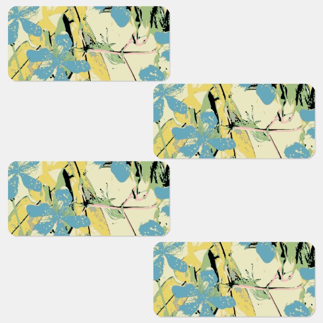 Étiquettes Fleurs Hawaii bleu et jaune (Groupe)