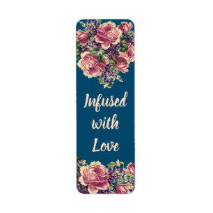 Étiquettes florales à l'aquarelle rose et bleu mar