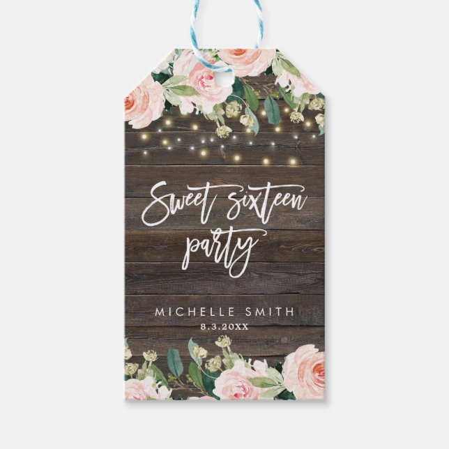 étiquettes florales roses en bois rustiques du (Devant)