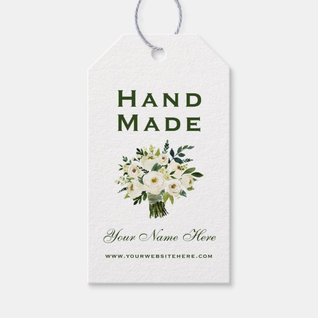 Étiquettes Florales Vertes Aquarelle Faite Main (Devant)