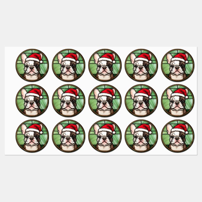 Étiquettes French Bulldog Vitrail Christmas (Feuille)
