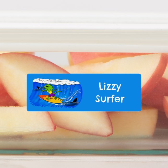 Étiquettes Funny frill cou lézard surf personnalisé (Apposé)
