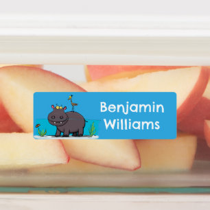 Étiquettes Funny hippopotame avec dessin animé d'oiseau perso