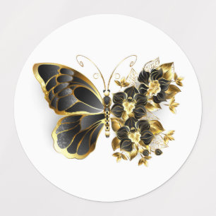 Étiquettes Gold flower Butterfly with Black Orchid