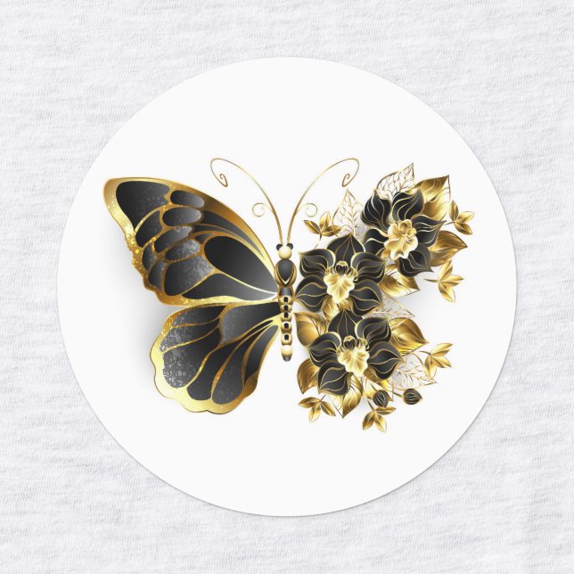 Étiquettes Gold flower Butterfly with Black Orchid (Design 1)