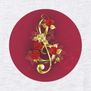 Étiquettes Golden Treble Clef avec fleurs Roses
