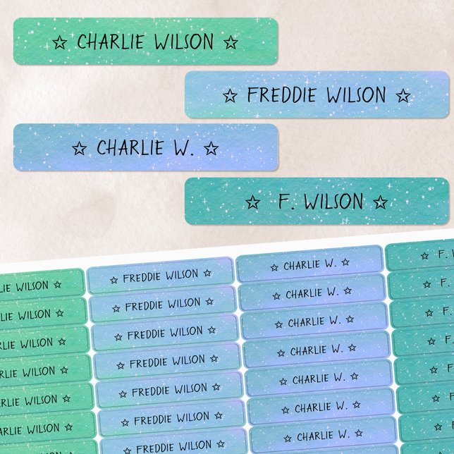 Étiquettes Gradient Vert Bleu Couleur Codé étanche Nom (Créateur téléchargé)