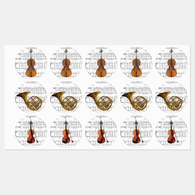 Étiquettes Grande feuille de Noël Musique et instruments (Feuille)