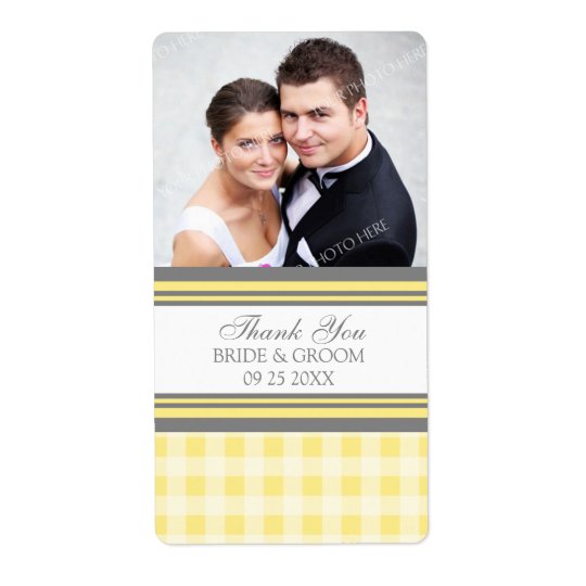 Étiquettes gris jaunes de mariage de photo de guin