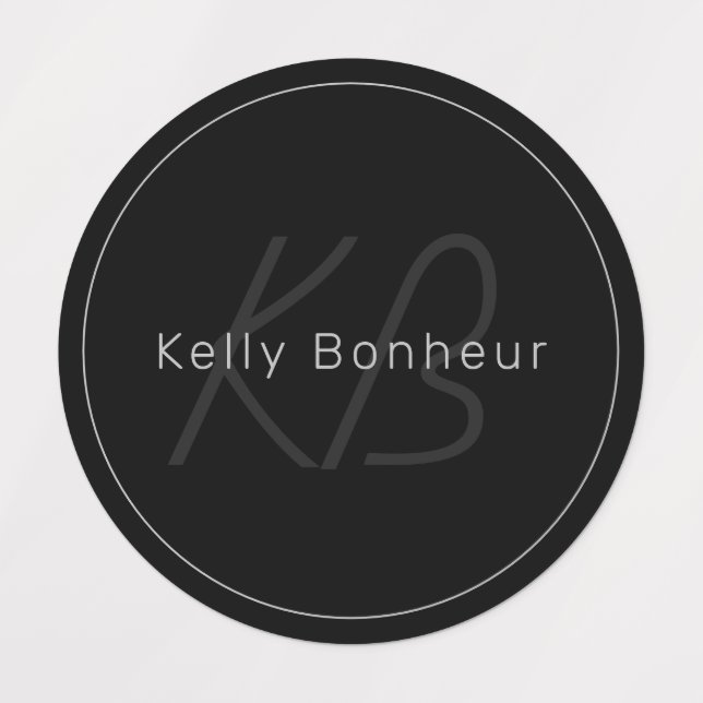 Étiquettes Gris moderne et noir | Nom et monogramme du Cool (Design 1)
