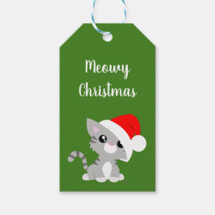 Étiquettes grises de cadeau de Kitty de Noël de