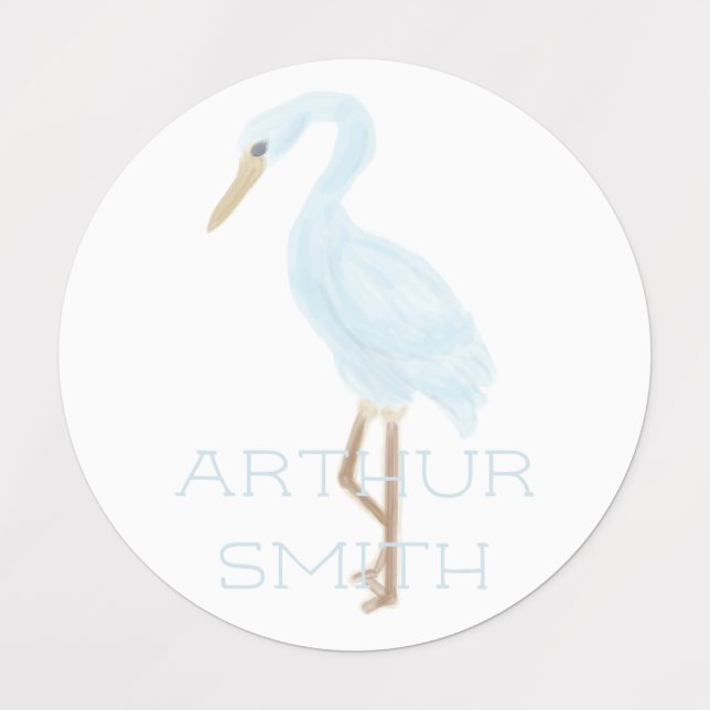 Étiquettes Grue bleue à l'aquarelle (Design 1)