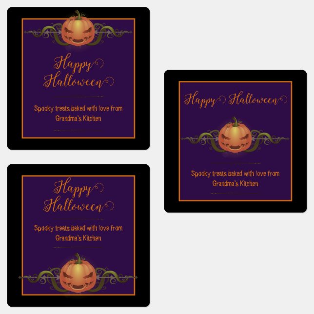 Étiquettes Halloween Jack-o-lanterne effrayant | Noir (Groupe)