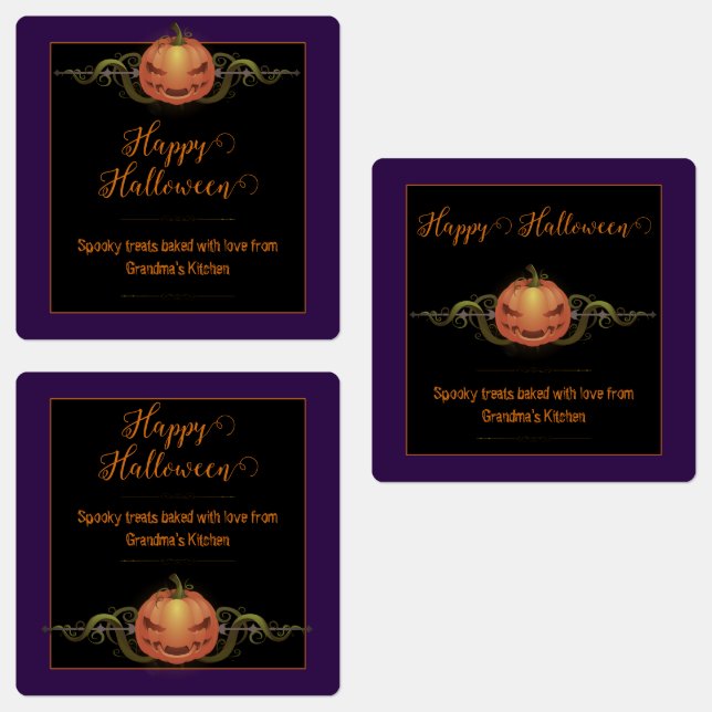 Étiquettes Halloween Jack-o-lanterne effrayant | Violet (Groupe)