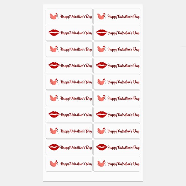 Étiquettes Happy Valentine’s Day Labels with Cute Icons (Feuille)