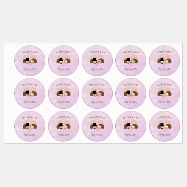 Étiquettes Hedegehogs en amour hérisson mariage (Feuille)