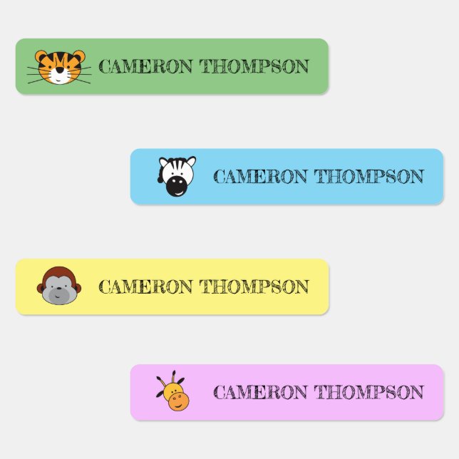 Étiquettes Illustrations d'animaux Safari d'école personnalis (Groupe)