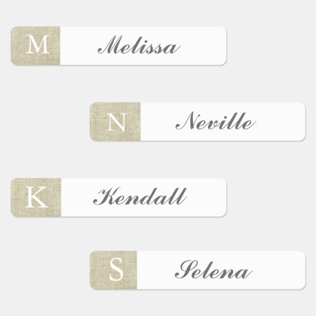 Étiquettes imperméables au monogramme de burlap ru (Groupe)