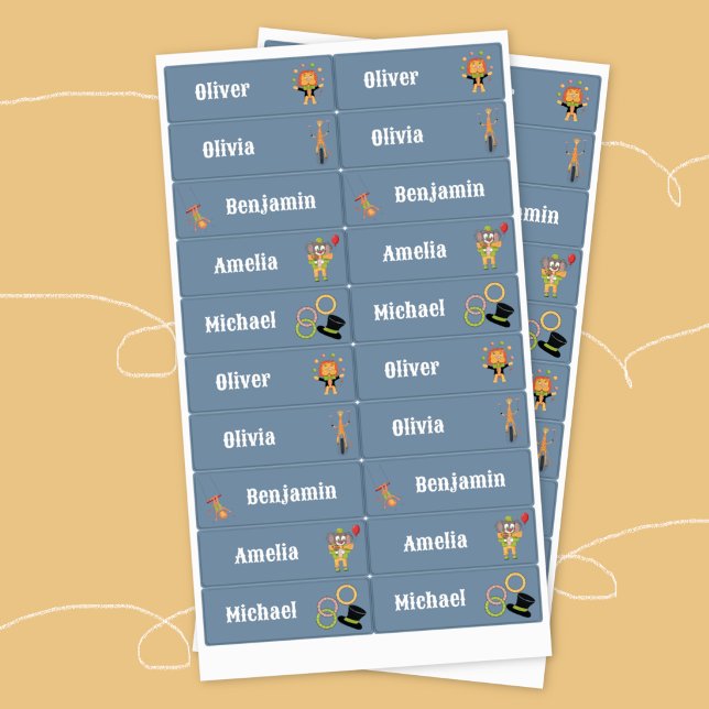 Étiquettes Imperméables pour Enfants Thème Cirque (Circus theme kids waterproof labels .)