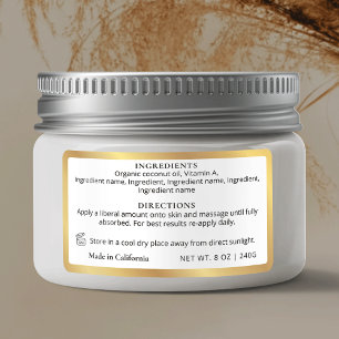Étiquettes Ingrédients de produit blanc et or Jar imperméable