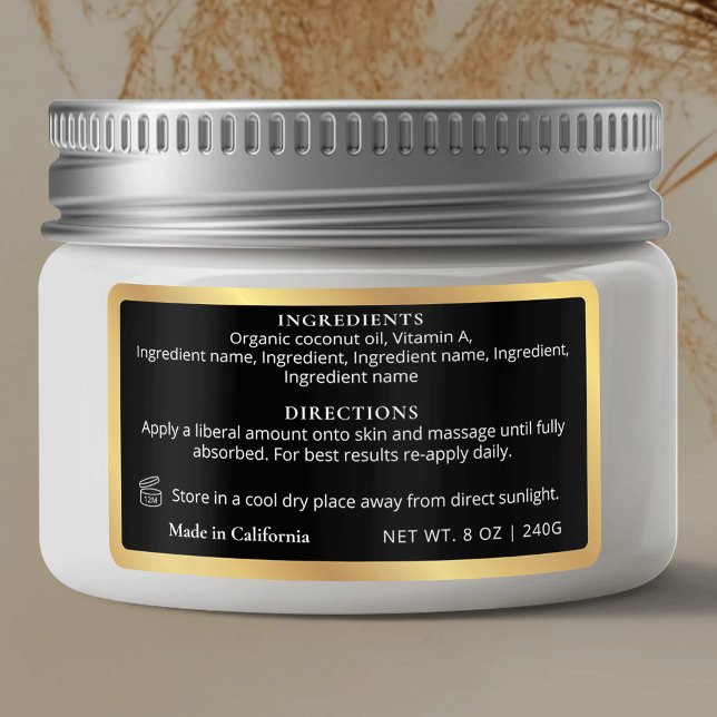 Étiquettes Ingrédients de produits Noir & Or Jar imperméable (Créateur téléchargé)