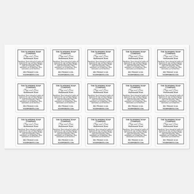 Étiquettes Ingrédients de savon noir et blanc simples impermé (Feuille)