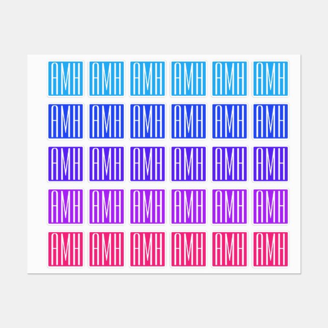 Étiquettes Initiales Monogramme | Multi Couleurs Brillantes v (Feuille)