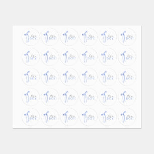 Étiquettes Invitation à la baby shower avec un nœud bleu, Inv