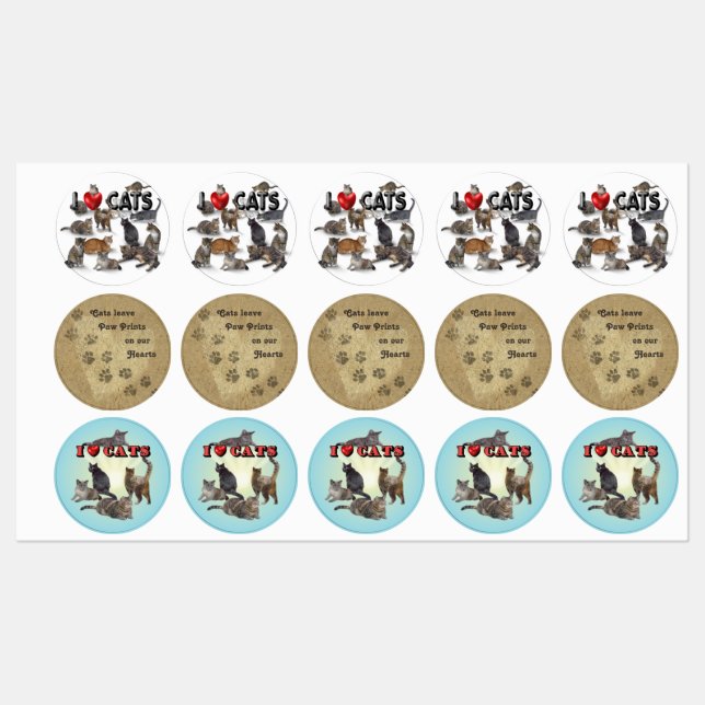 Étiquettes J'aime les chats (Feuille)