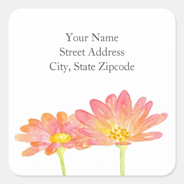 étiquettes 'Jaune Peach Pink Aquarelle Daisées' (Devant)