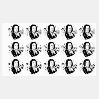 Étiquettes Johann Sebastian Bach Portrait et buste avec notes