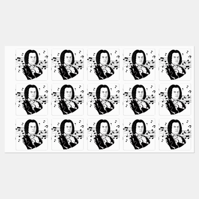 Étiquettes Johann Sebastian Bach Portrait et buste avec notes (Feuille)