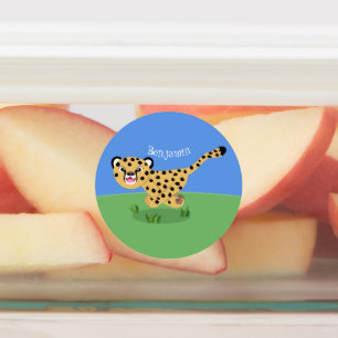 Étiquettes Joli bébé guépard en cours de dessin animé ill