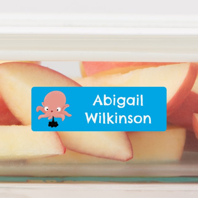 Étiquettes Joli bébé poulpe rose dessin animé personnalisé (Apposé)