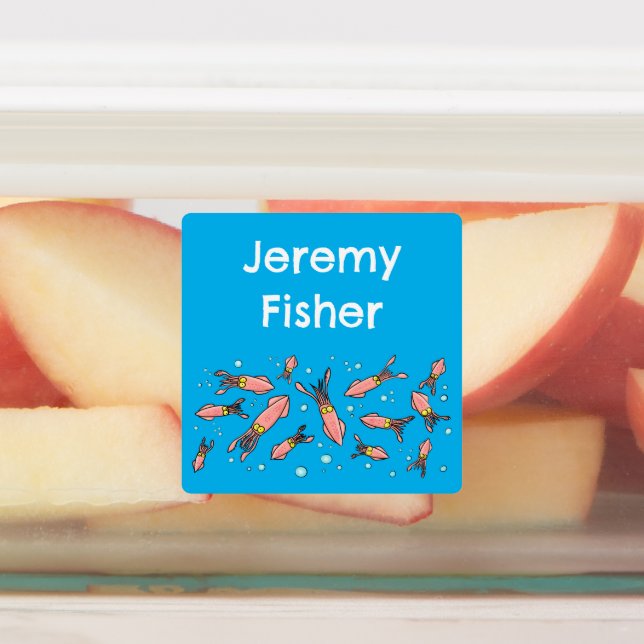 Étiquettes Joli caricature de calmar rose motif personnalisé (Apposé)