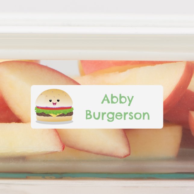 Étiquettes Joli hamburger kawaii heureux personnalisé en cart (Apposé)