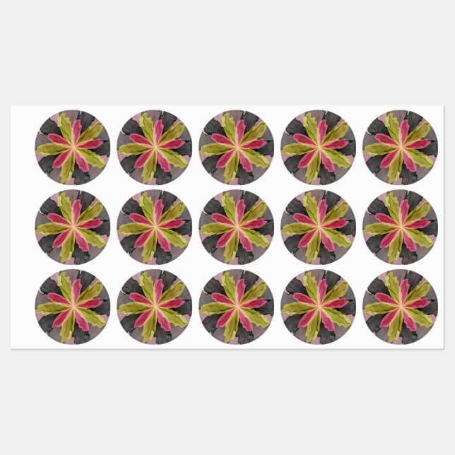 Étiquettes Joy, Vert rose Anthracite Imaginaire Fleur Fractal (Feuille)