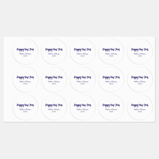 Étiquettes Joyeuse nouvelle année violet noir ajouter nom ann (Feuille)