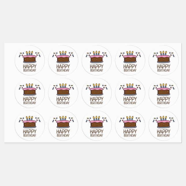Étiquettes Joyeux gâteau d'anniversaire (Feuille)