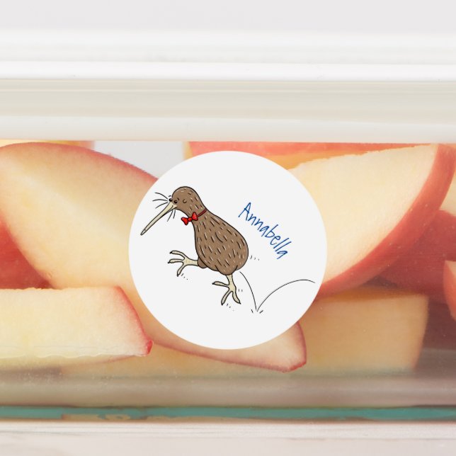 Étiquettes Joyeux kiwi de saut avec dessin de cravate arc (Apposé)